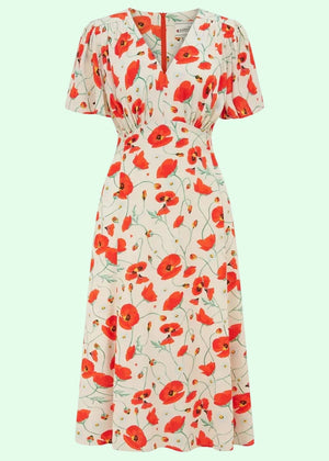 Betty A-line kjole - ivory poppy aline kjole Weekend Doll 