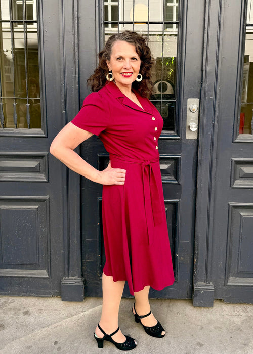 Betty kortärmad skjortklänning - berry linen