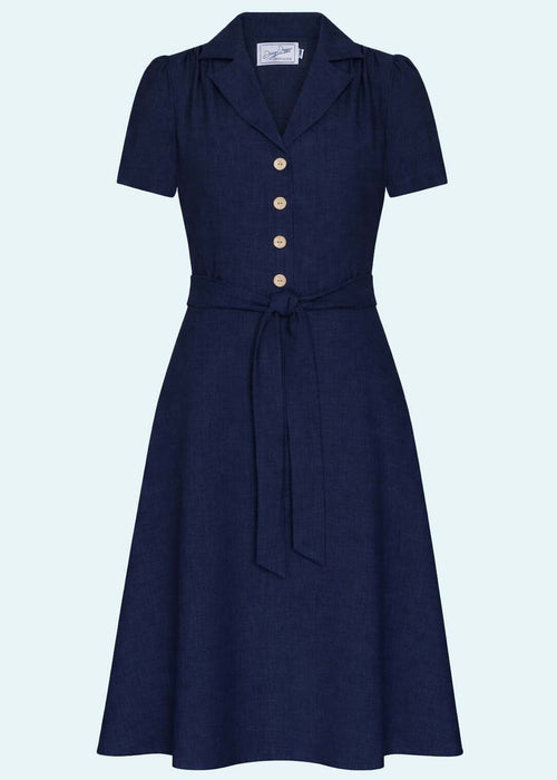 Betty kortärmad skjortklänning - navy linen