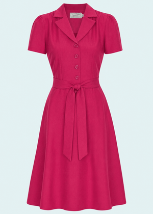 Betty kortærmet skjortekjole - raspberry skjortekjole Daisy Dapper 