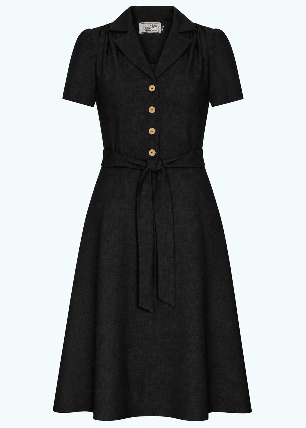Betty kortærmet skjortekjole - sort linen look skjortekjole Daisy Dapper 