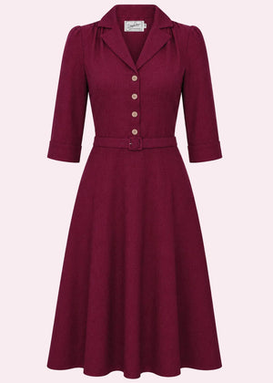 Betty skjortekjole med 3/4 ærmer - berry linen look skjortekjole Daisy Dapper 