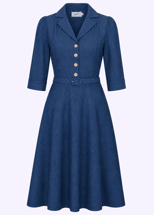 Betty skjortekjole med 3/4 ærmer - blå denimlook skjortekjole Daisy Dapper 