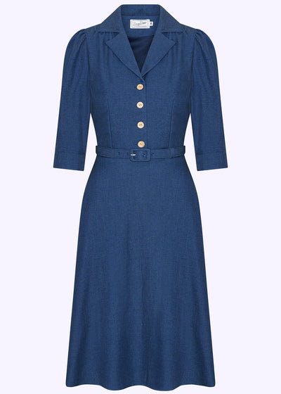 Betty skjortekjole med 3/4 ærmer i blå denim-look skjortekjole Daisy Dapper 