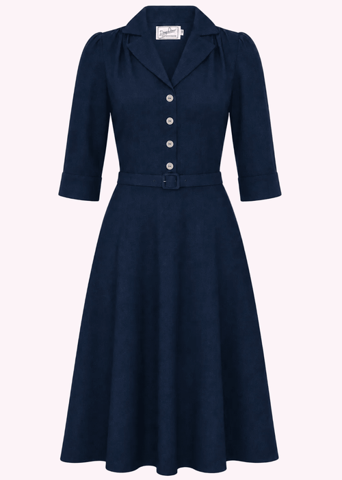 Betty skjortklänning med 3/4-ärmar - navy linen look