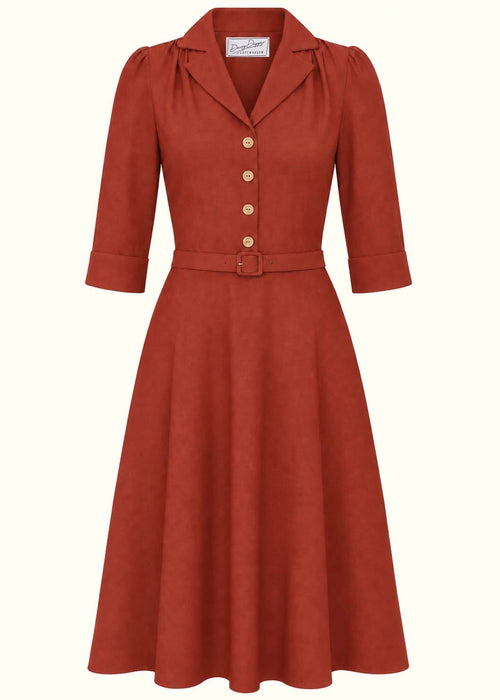 Betty skjortklänning med 3/4-ärmar - rust linen look