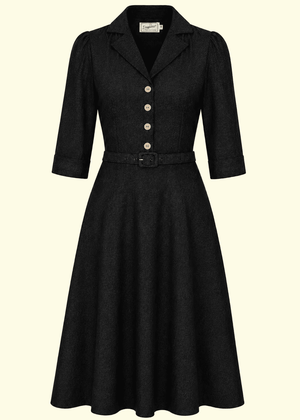Betty skjortekjole med 3/4 ærmer - sort denimlook skjortekjole Daisy Dapper 