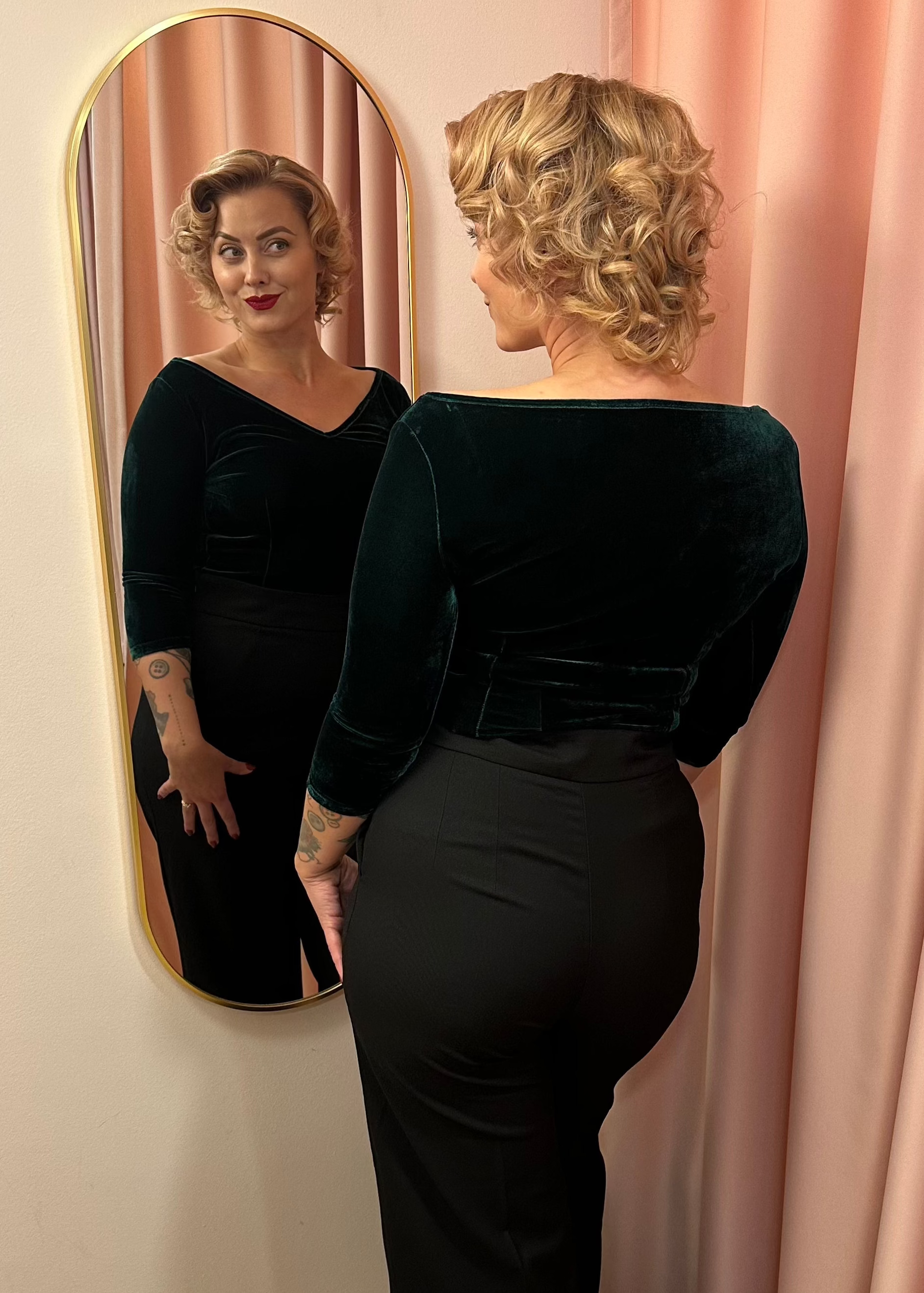 Boatneck vendbar top i grøn velour jersey top Daisy Dapper 