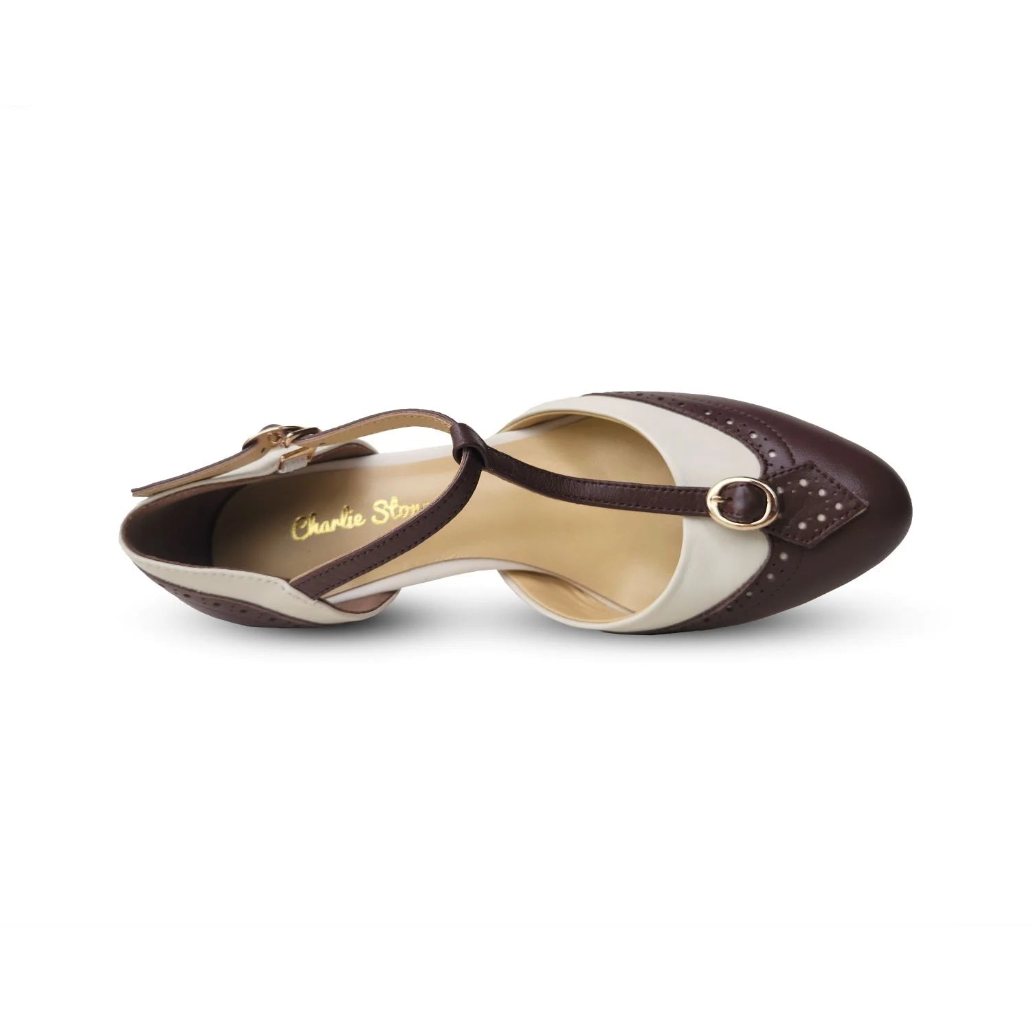 Charlie Stone: Luxe Parisienne brun & hvid T-rem sko Charlie Stone 