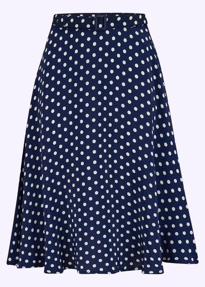 Circle skirt nederdel i navy blå med prikker swing nederdel Seamstress Of Bloomsbury 