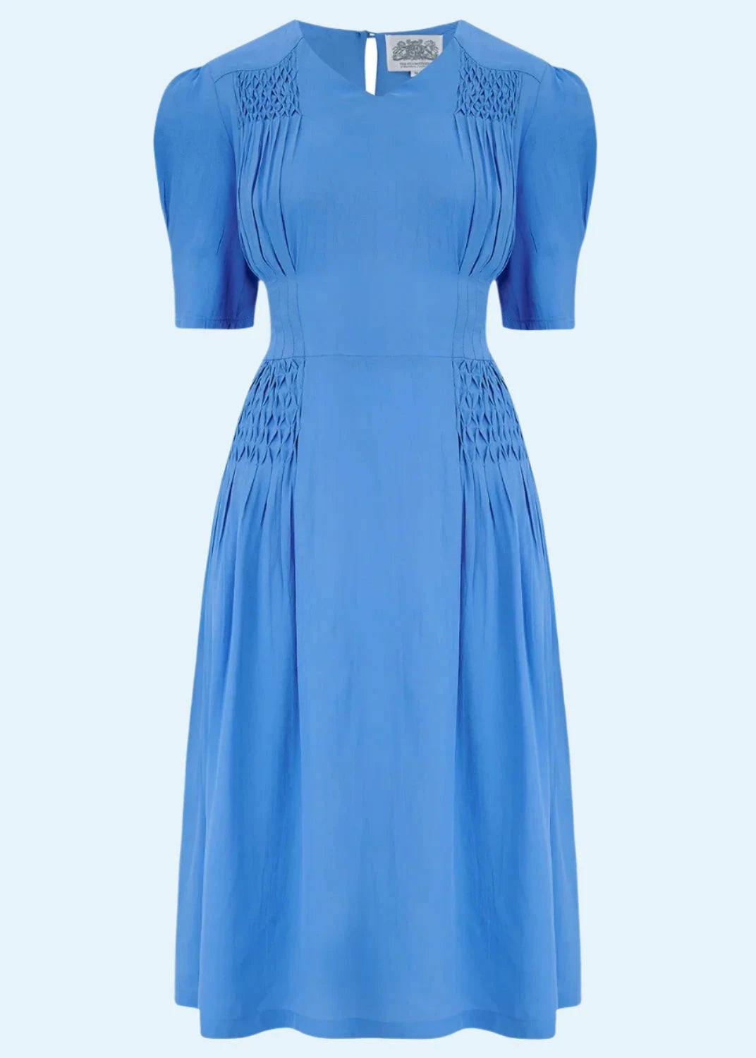 Daisy Dress med smock i palace blue aline kjole Seamstress Of Bloomsbury 
