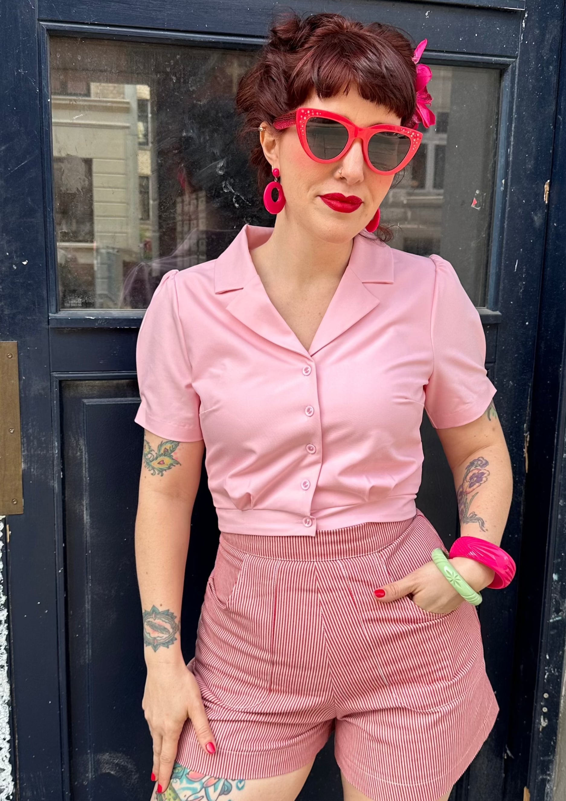 Daisy kortærmet skjorte i cherry blossom pink tøj Daisy Dapper 