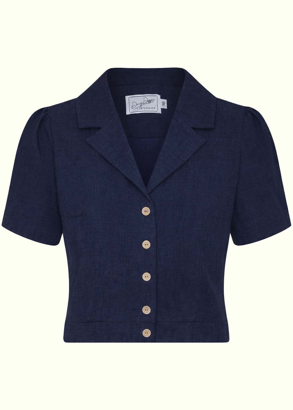 Daisy kortærmet skjorte - navy linen kortærmet skjorte Daisy Dapper 