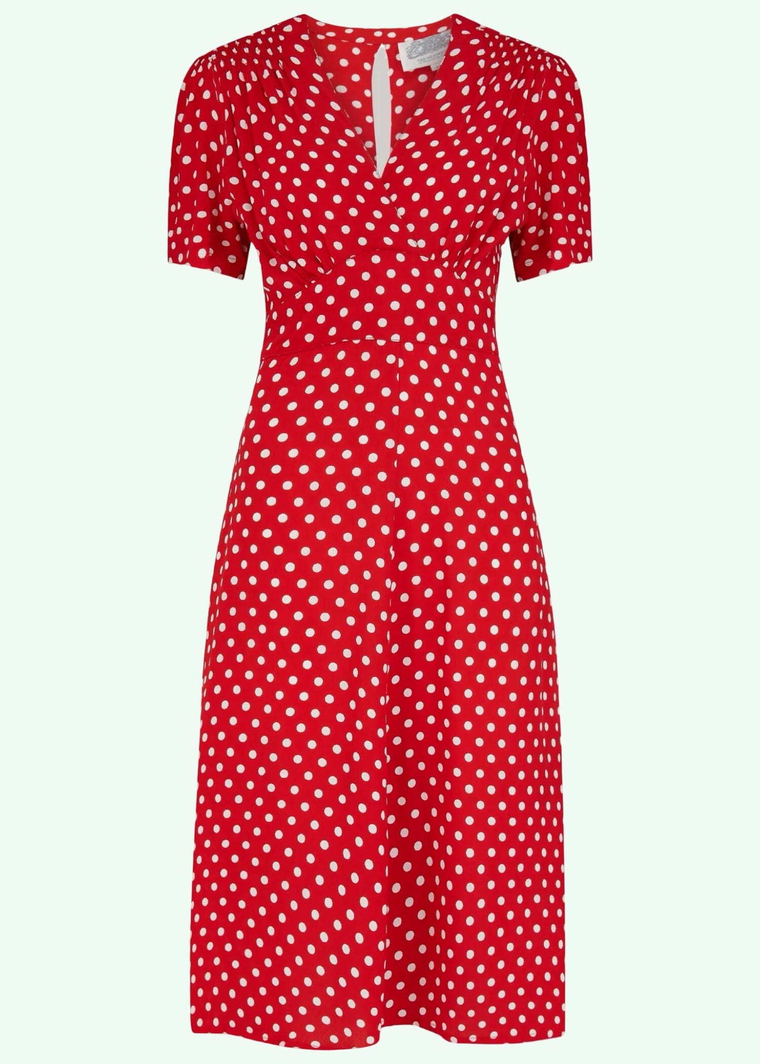 Dolores A-line kjole i rød med prikker aline kjole Seamstress Of Bloomsbury 