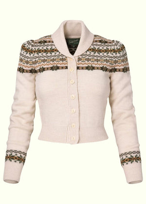 Fair Isle Knit Jacket i antikhvid melange Mondo Kaos 