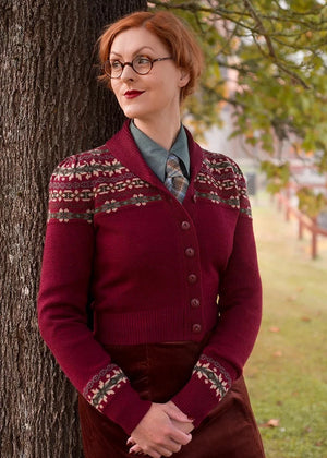 Fair Isle Knit Jacket i maroon melange Mondo Kaos 