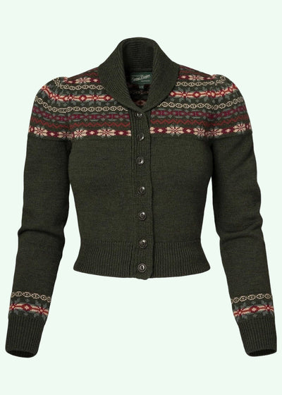 Fair Isle Knit Jacket i pine green melange Mondo Kaos 