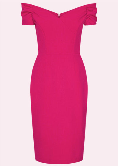 Fatale pencilkjole med off-shoulder i hot pink pencil kjole Pretty Dress Company 