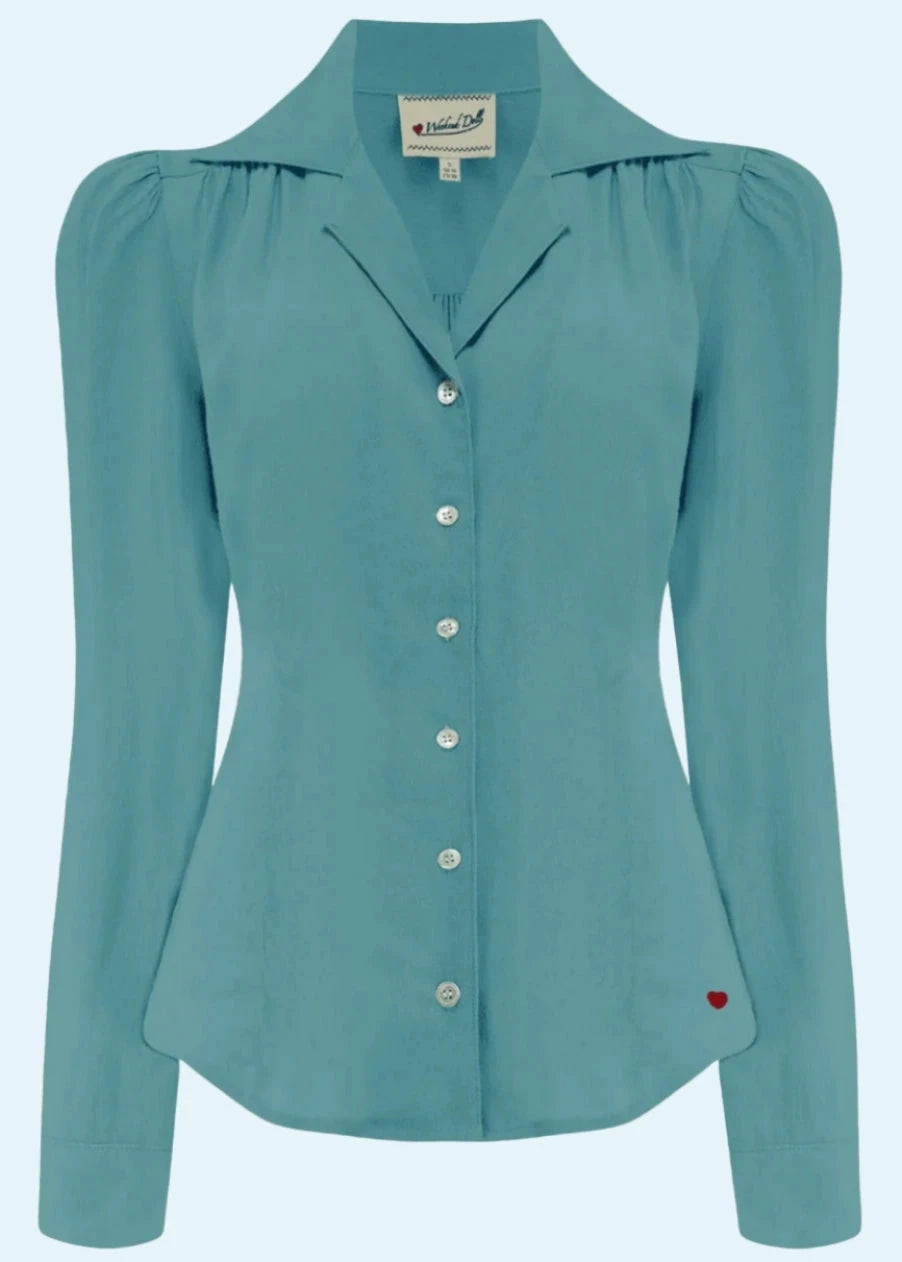 Gene langærmet skjorte i lys teal langærmet skjorte Weekend Doll 