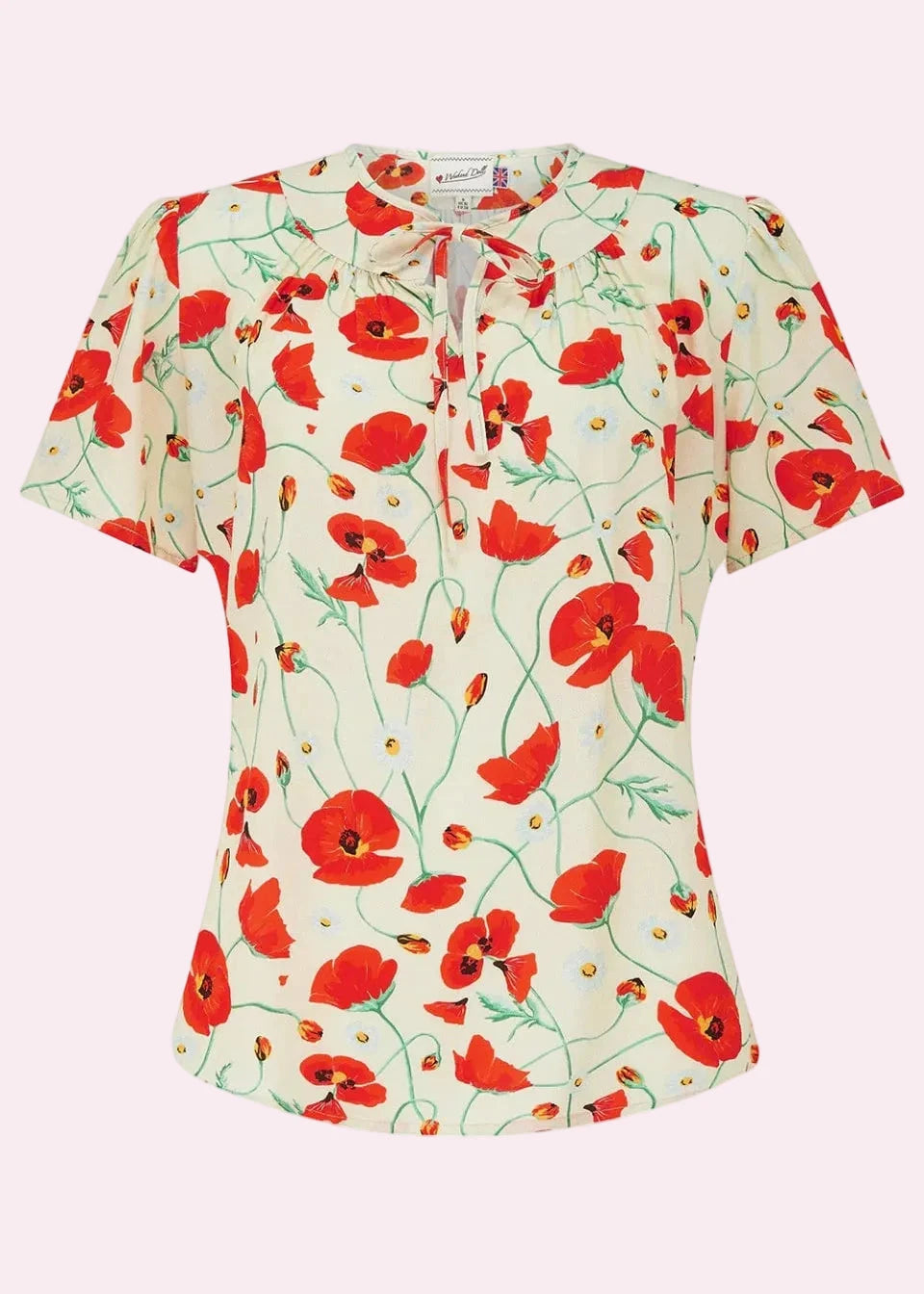 Ginger Top - ivory poppy kortærmet skjorte Weekend Doll 