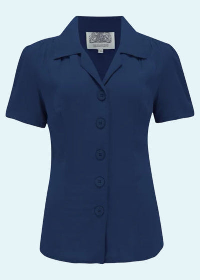 Grace kortærmet skjorte i navy blå Seamstress Of Bloomsbury 