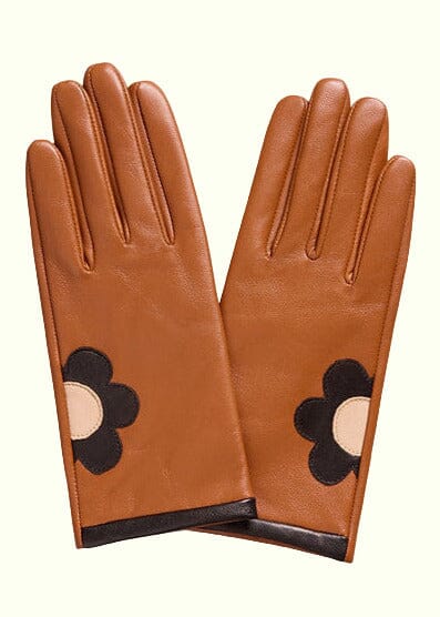 Handsker i cognacfarvet læder med marguerit Accessories Mabel Sheppard 