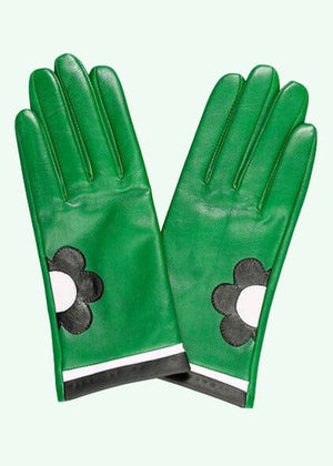 Handsker i grøn læder med marguerit Accessories Mabel Sheppard 