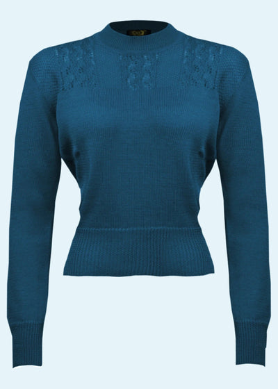 Homebird sweater i petroleumsblå bluse House of Foxy 