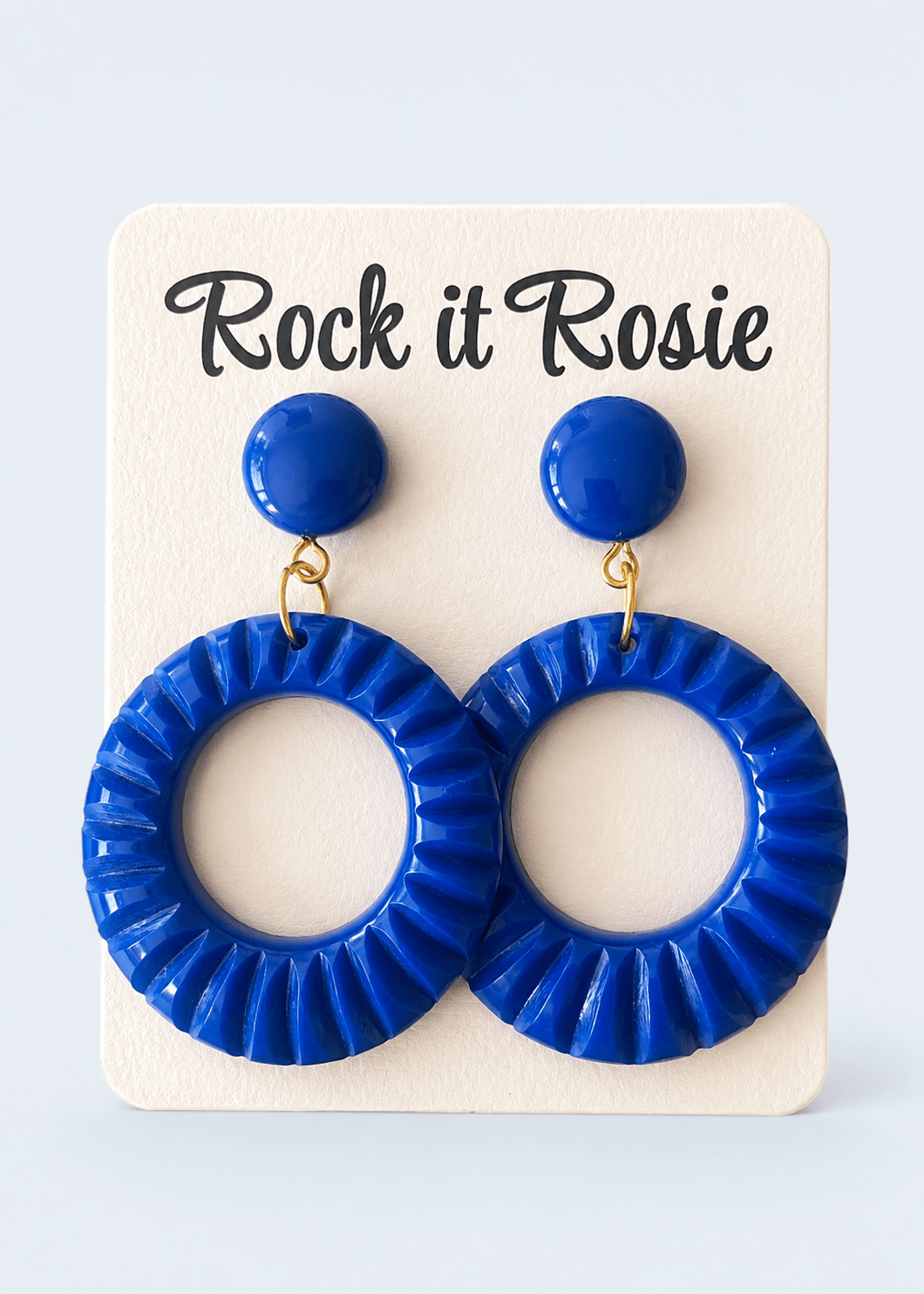 Hoop øreringe i 1950'er stil med mønster - kobolt blå øreringe Rock It Rosie 