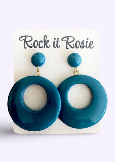Hoop øreringe i 1950'er vintage stil, Turkis blå Accessories Rock It Rosie 