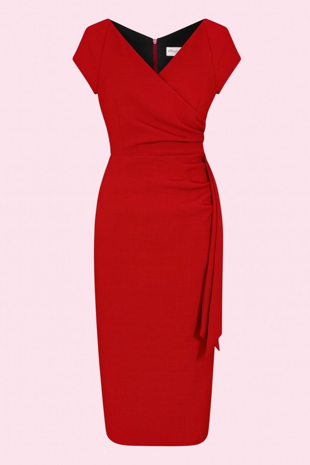 Hourglass pencilkjole i rød med faux wrap pencil kjole Pretty Dress Company 