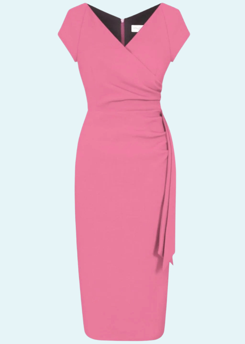 Hourglass pencilkjole i rose pink med faux wrap pencil kjole Pretty Dress Company 
