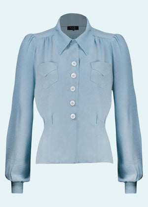 House of Foxy: Sweetheart vintage stils skjortebluse i lys blå tøj House Of Foxy 