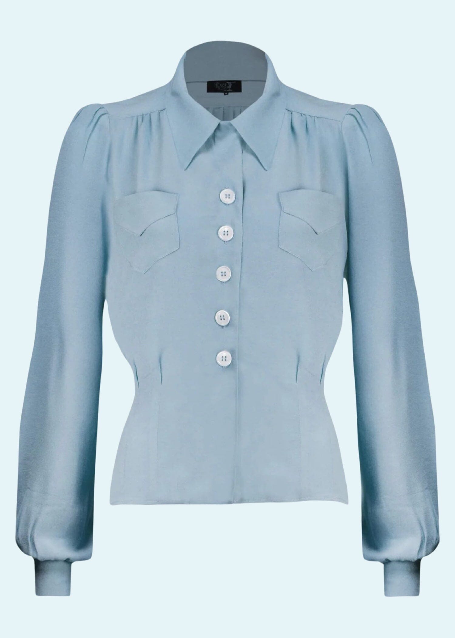 House of Foxy: Sweetheart vintage stils skjortebluse i lys blå tøj House Of Foxy 