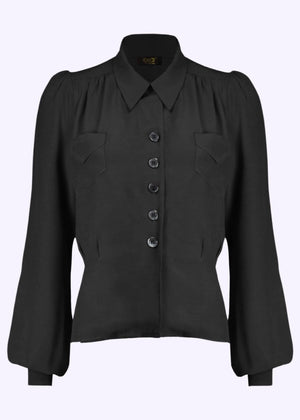 House of Foxy: Sweetheart vintage stils skjortebluse i sort tøj House Of Foxy 