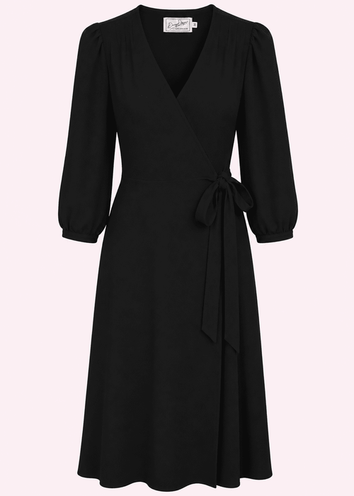 Jane omlottklänning med 3/4 ärmar - svart linen look