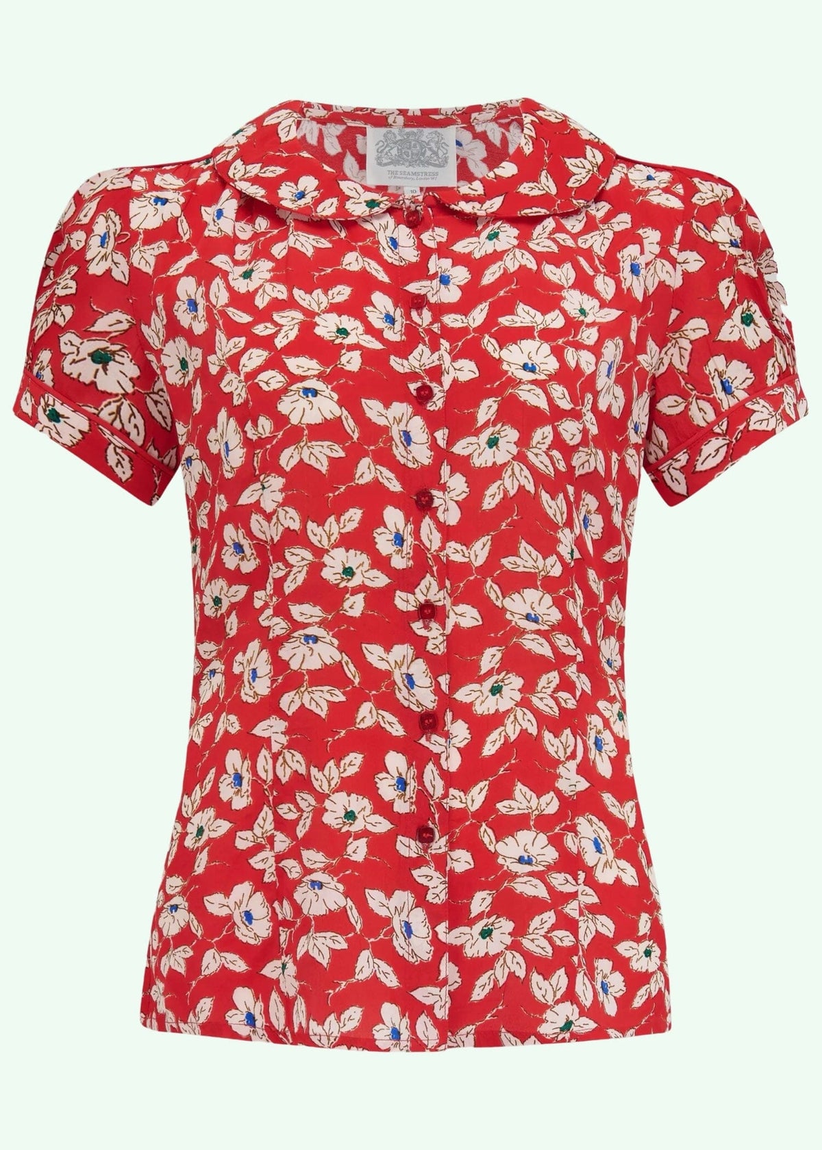 Jive skjorte med rund krave i Pancy Print kortærmet skjorte Seamstress Of Bloomsbury 