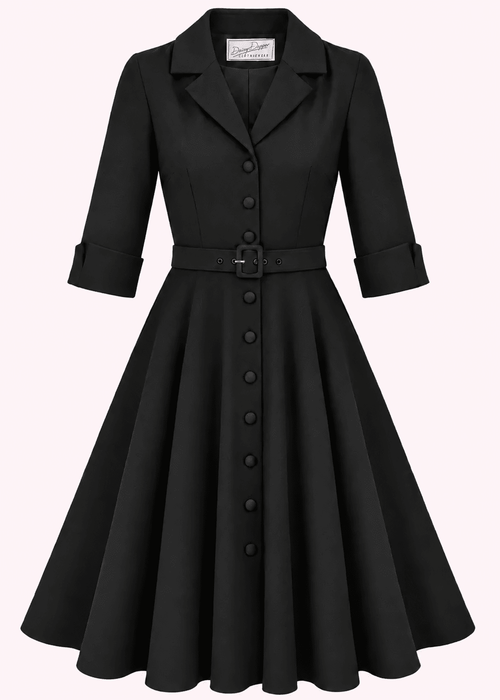 Kelly skjortklänning med 3/4-ärmar - black linen look