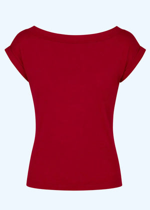 Kortærmet vendbar boatneck top - klassisk rød jersey top Daisy Dapper 