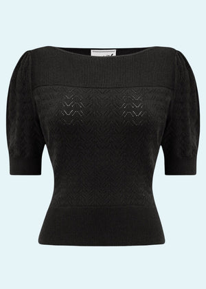 Lana strikbluse i sort top Weekend Doll 