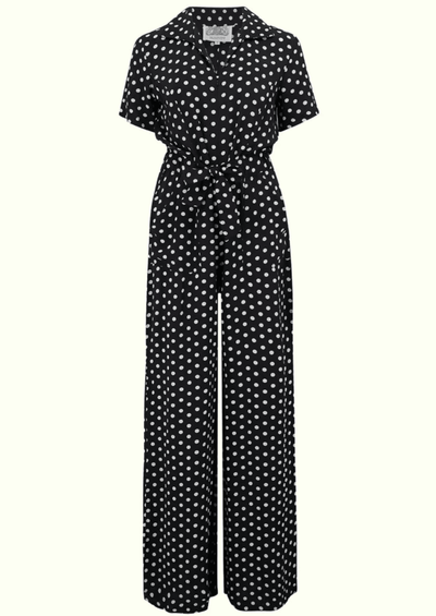Lauren vintage inspireret buksedragt i sort med polka prikker toej Seamstress Of Bloomsbury 