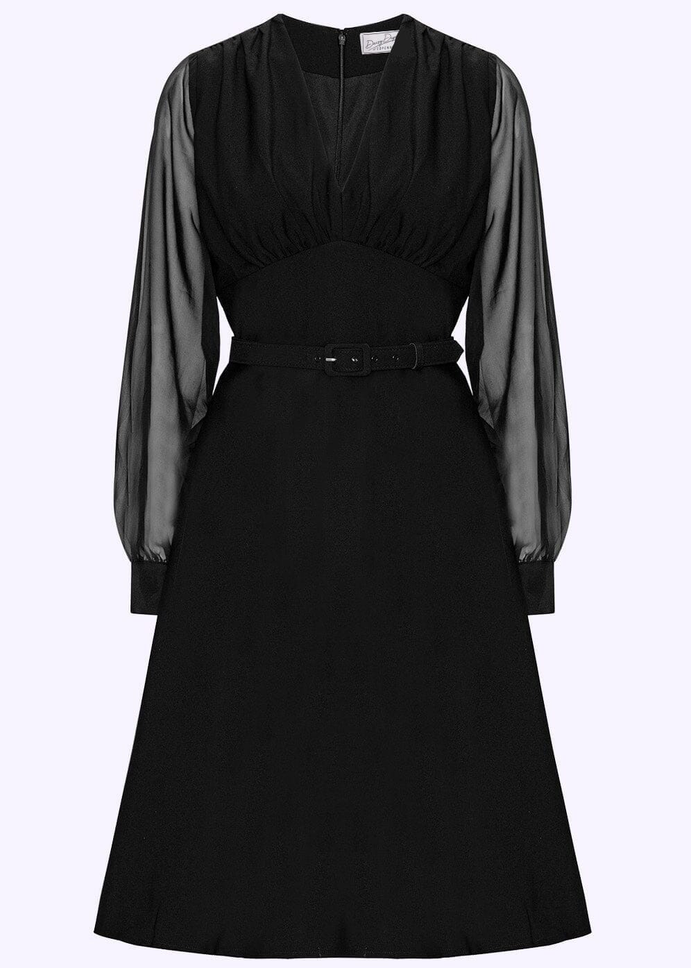 Marilyn A-line kjole i sort med chiffon ærmer Kjoler Daisy Dapper 