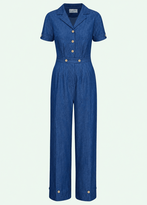Maxine buksedragt med korte ærmer - denimlook buksedragt Daisy Dapper 