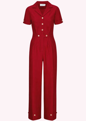 Maxine buksedragt med korte ærmer - rød linen look buksedragt Daisy Dapper 