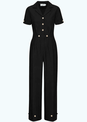 Maxine buksedragt med korte ærmer - sort linen look buksedragt Daisy Dapper 