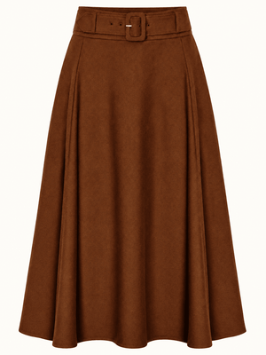 Midi skirt med bælte - cognac linen look midi nederdel Daisy Dapper 