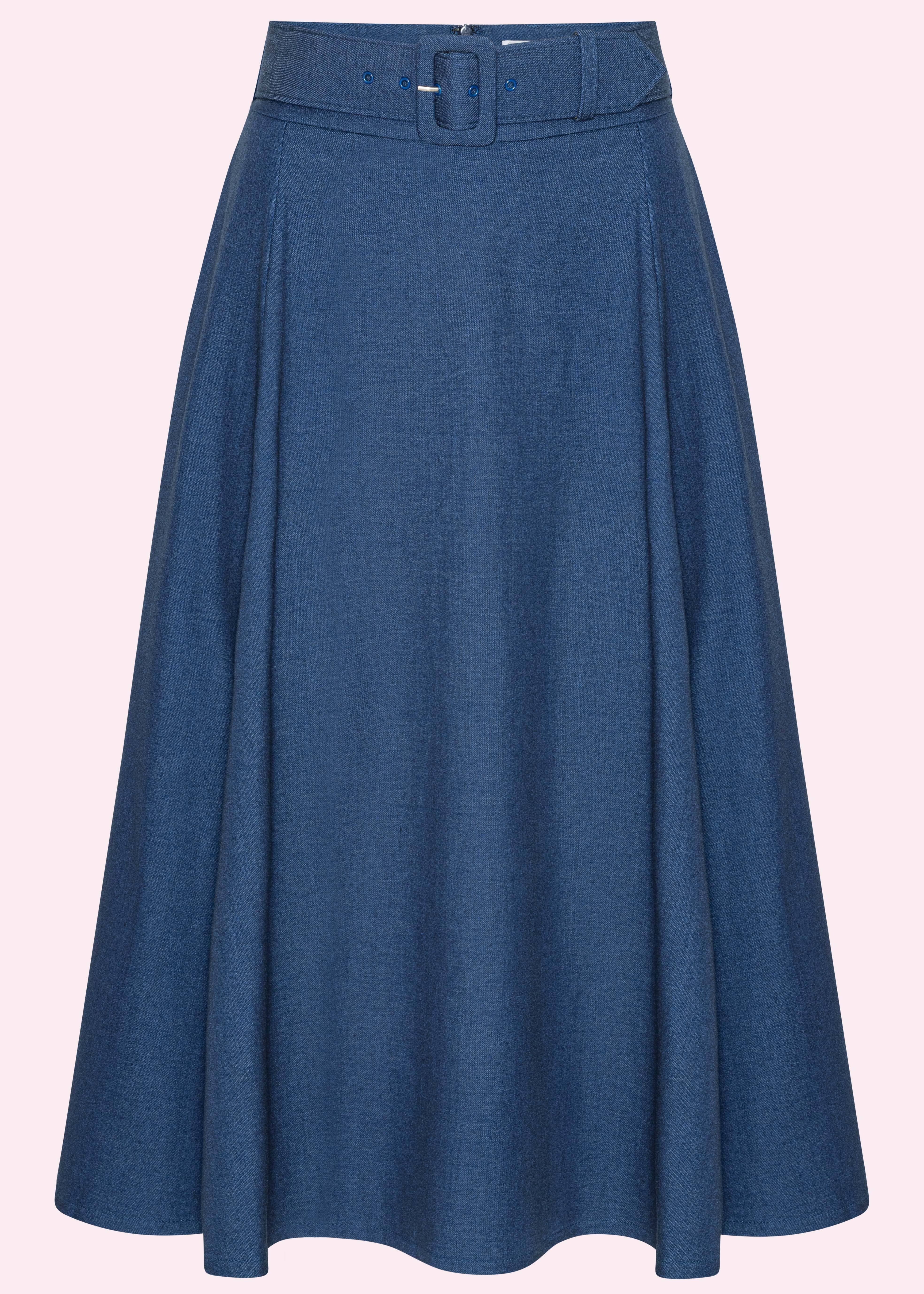 Midi skirt med bælte i blå denim-look Nederdel Daisy Dapper 