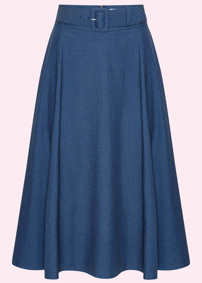 Midi skirt med bælte i blå denim-look Nederdel Daisy Dapper 