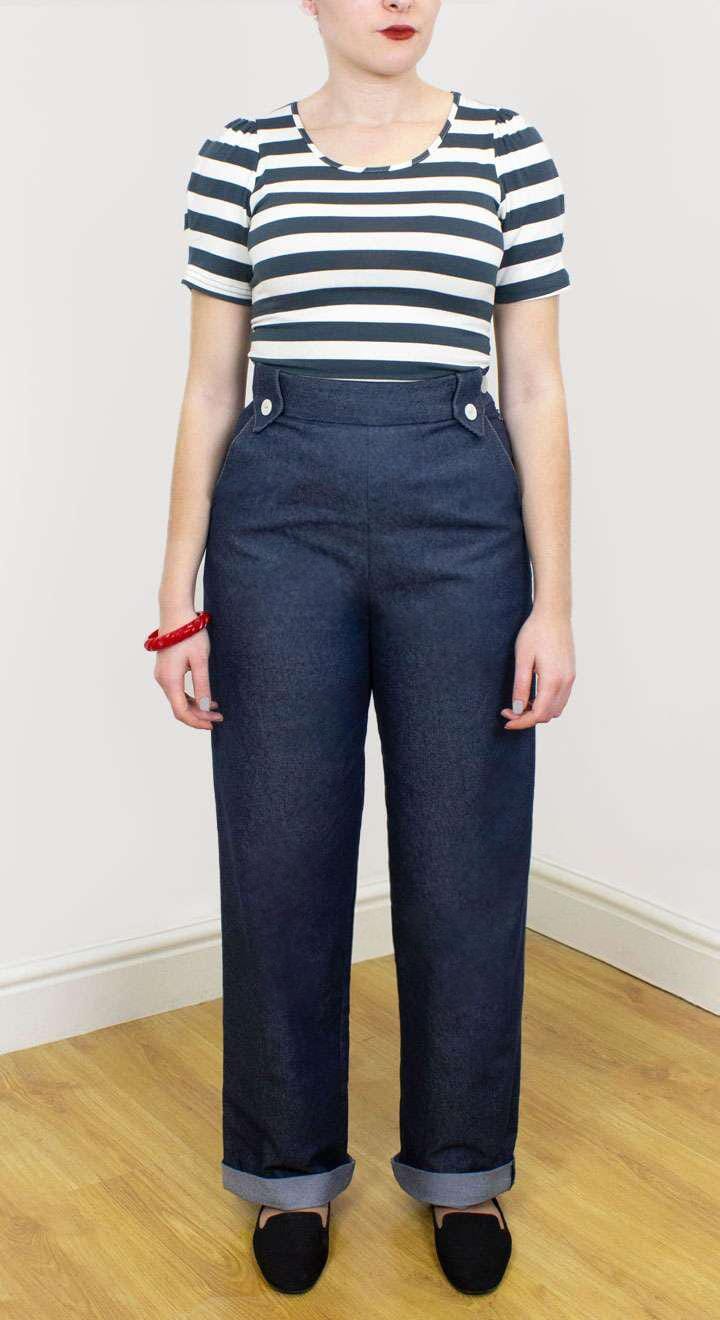 Monroe højtaljede denim bukser i navy bukser Weekend Doll 