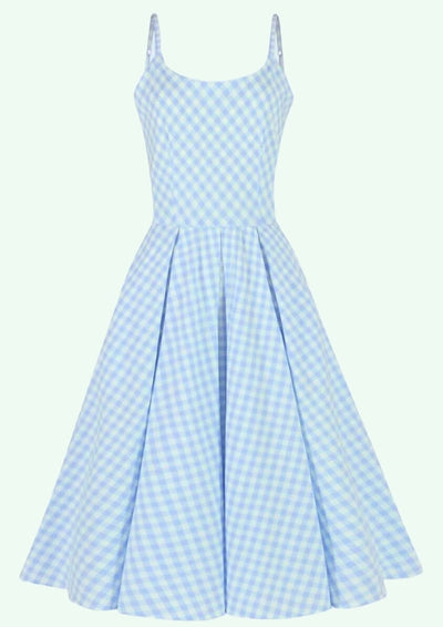 Priscilla swingkjole i blå gingham tern Kjoler Pretty Dress Company 